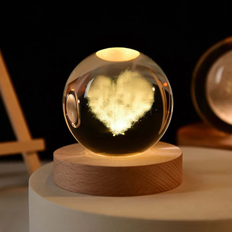 3D Crystal ball Night Light DIY Laser Engraved Solar System Globe Astronomy and More Desktop Decoration