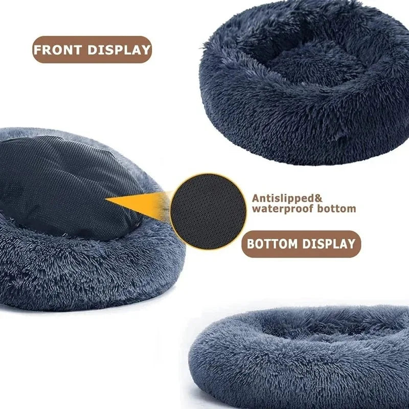Plush Round Washable Pet Bed, Winter Warm For All Size Dogs and Cats