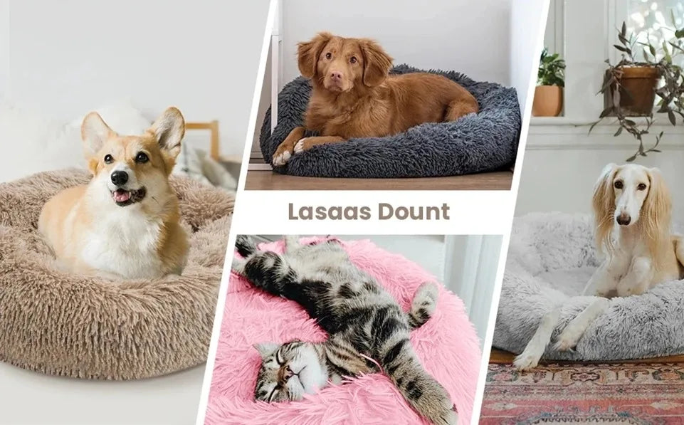 Plush Round Washable Pet Bed, Winter Warm For All Size Dogs and Cats