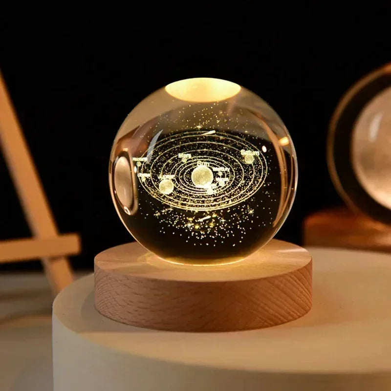 3D Crystal ball Night Light DIY Laser Engraved Solar System Globe Astronomy and More Desktop Decoration