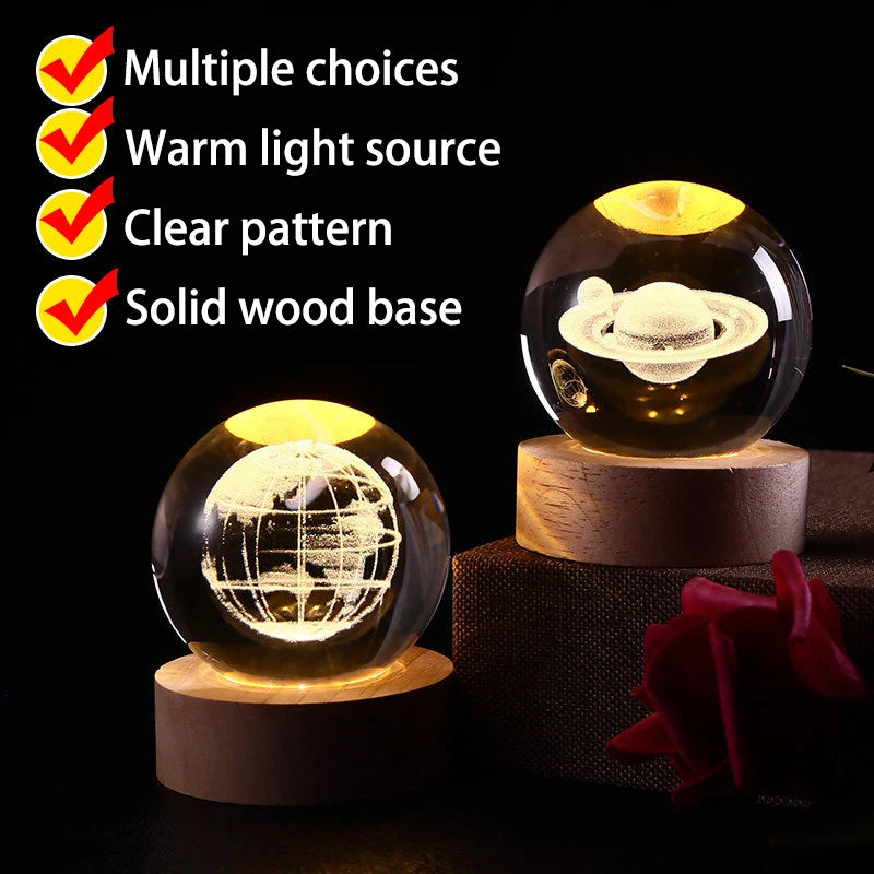 2025 NEW 3D Crystal Ball Light Carving Solar System Galaxy Valentine's Day/ Birthday Gift LED Luminous Planet Night Lights