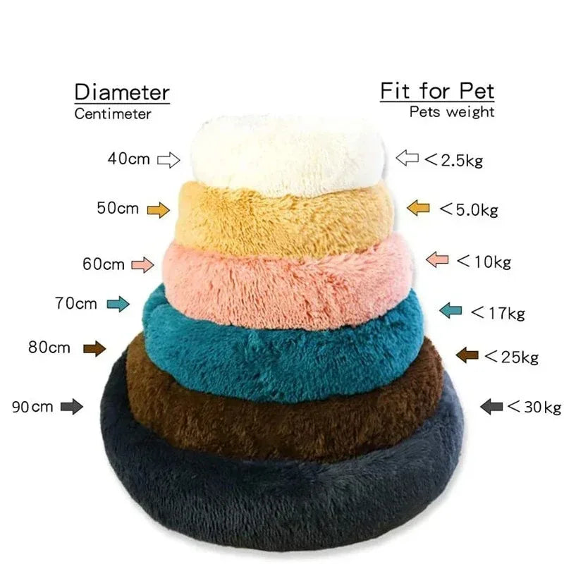 Plush Round Washable Pet Bed, Winter Warm For All Size Dogs and Cats