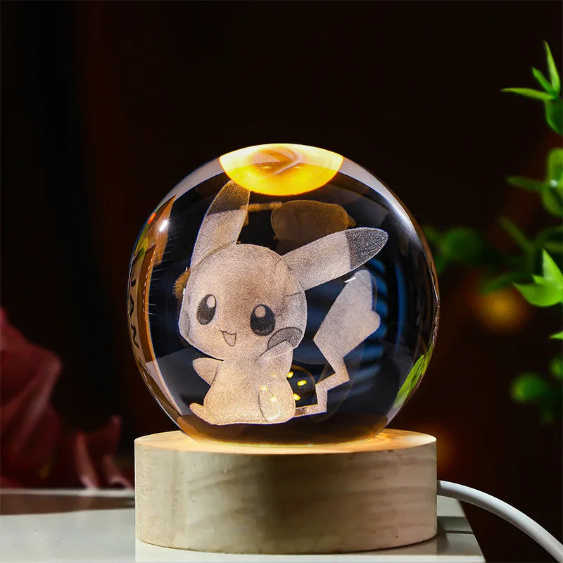 3D Crystal Ball Stitch Pikachu Kuromi Princess Hello Kitty Crystal Mini Night Lamp Desk Decoration