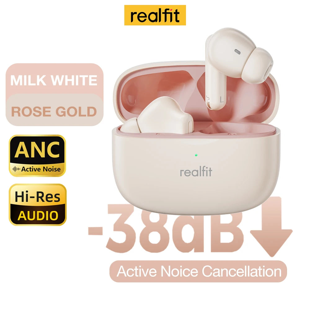 Realfit F3 ANC Active Noise Cancellation Bluetooth Earphones ENC Call HIFI Stereo Superb Bass Wireless Earbuds Sport Gaming