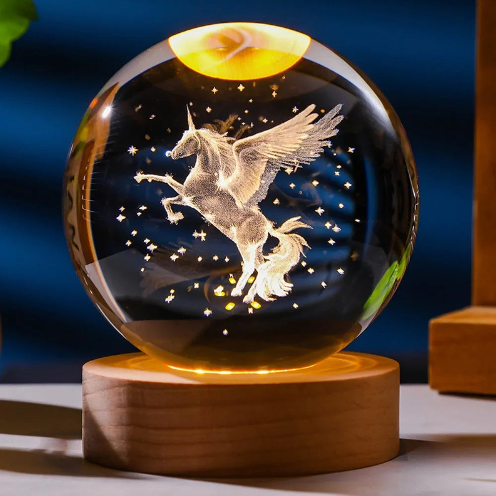 3D Axolotl and more Laser Engraved Crystal Ball Colored Night Light, Gift/Home Decoration