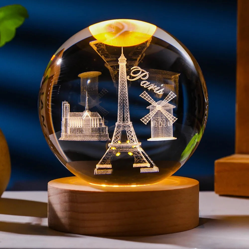 3D Axolotl and more Laser Engraved Crystal Ball Colored Night Light, Gift/Home Decoration