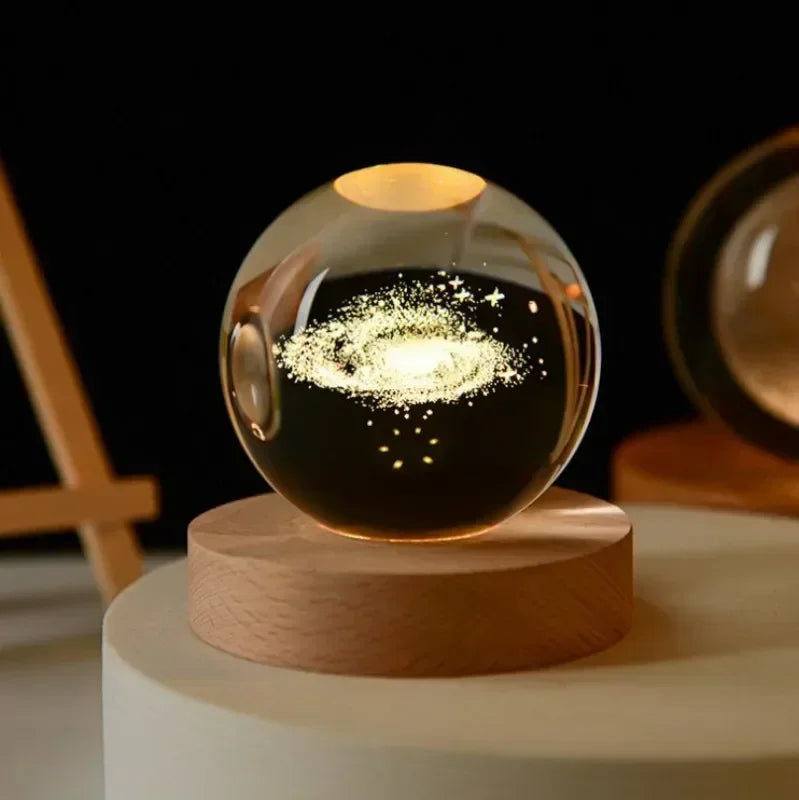 Luminous Crystal Ball LED Night Light Saturn Solar System 3D Moon and More Table Lamp USB