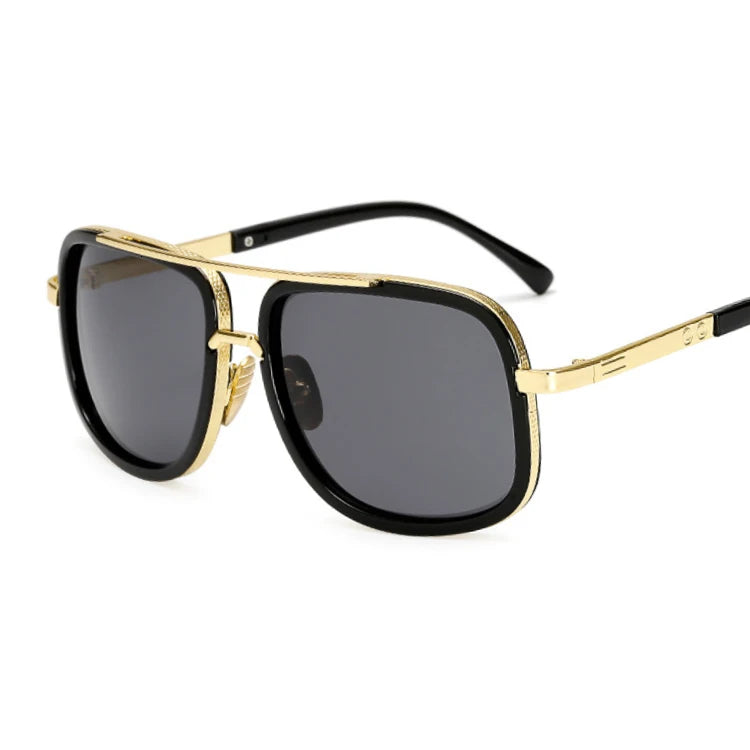 Classic Brand Designer Flat Top Mirror Square Gold Oversized Sunglasses