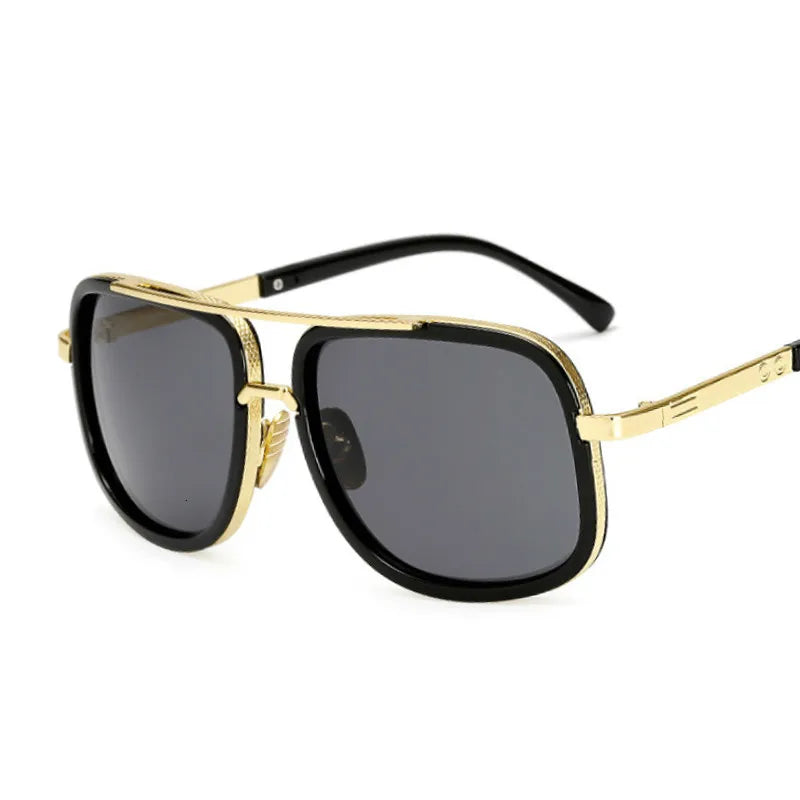Classic Brand Designer Flat Top Mirror Square Gold Oversized Sunglasses