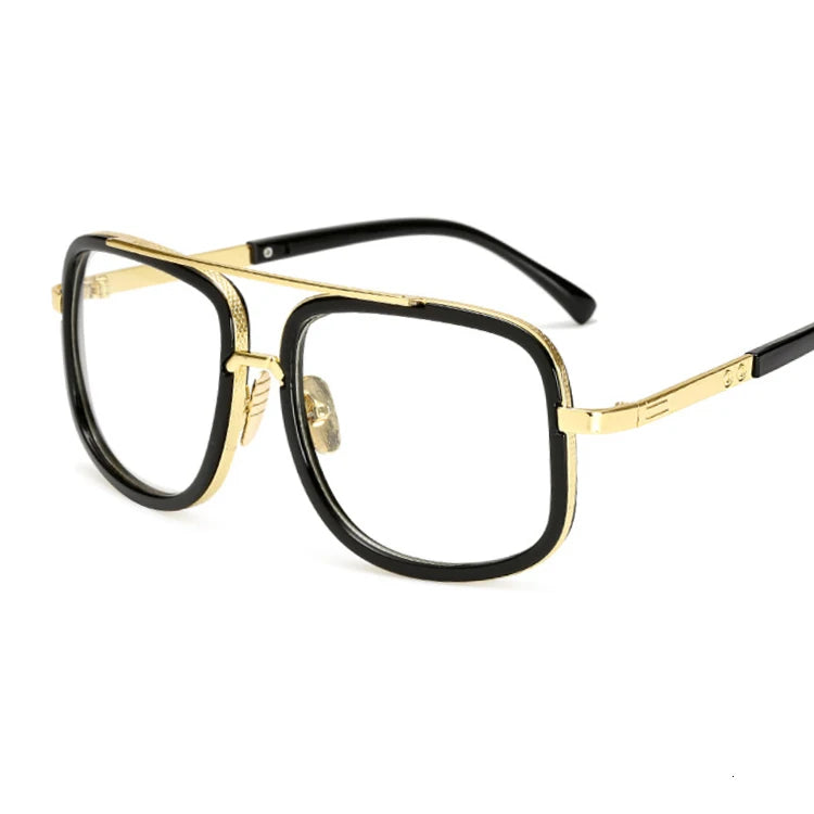 Classic Brand Designer Flat Top Mirror Square Gold Oversized Sunglasses