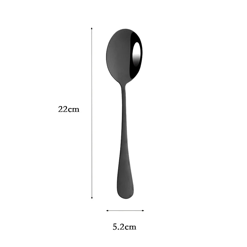 Black Stainless Steel Dinnerware Pieces Flatware Soup Spoon, Colander Spoon, Service Spoon, Salad Fork, Cake Spatula