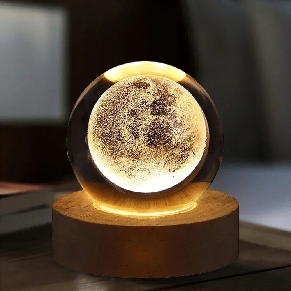 Hot USB Powered Galaxy Crystal Ball Lamp 3D Illuminated Moon Light Tabletop Decoration Night Light
