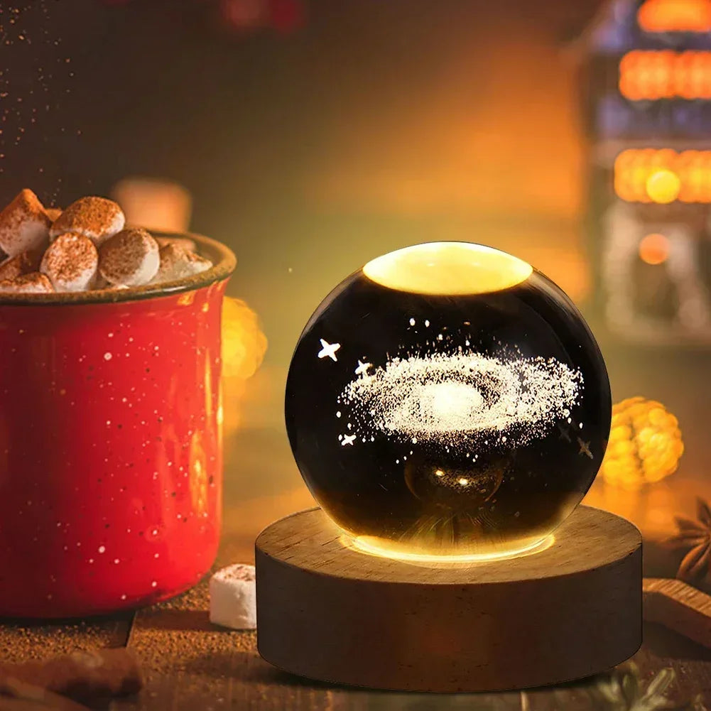 Hot USB Powered Galaxy Crystal Ball Lamp 3D Illuminated Moon Light Tabletop Decoration Night Light
