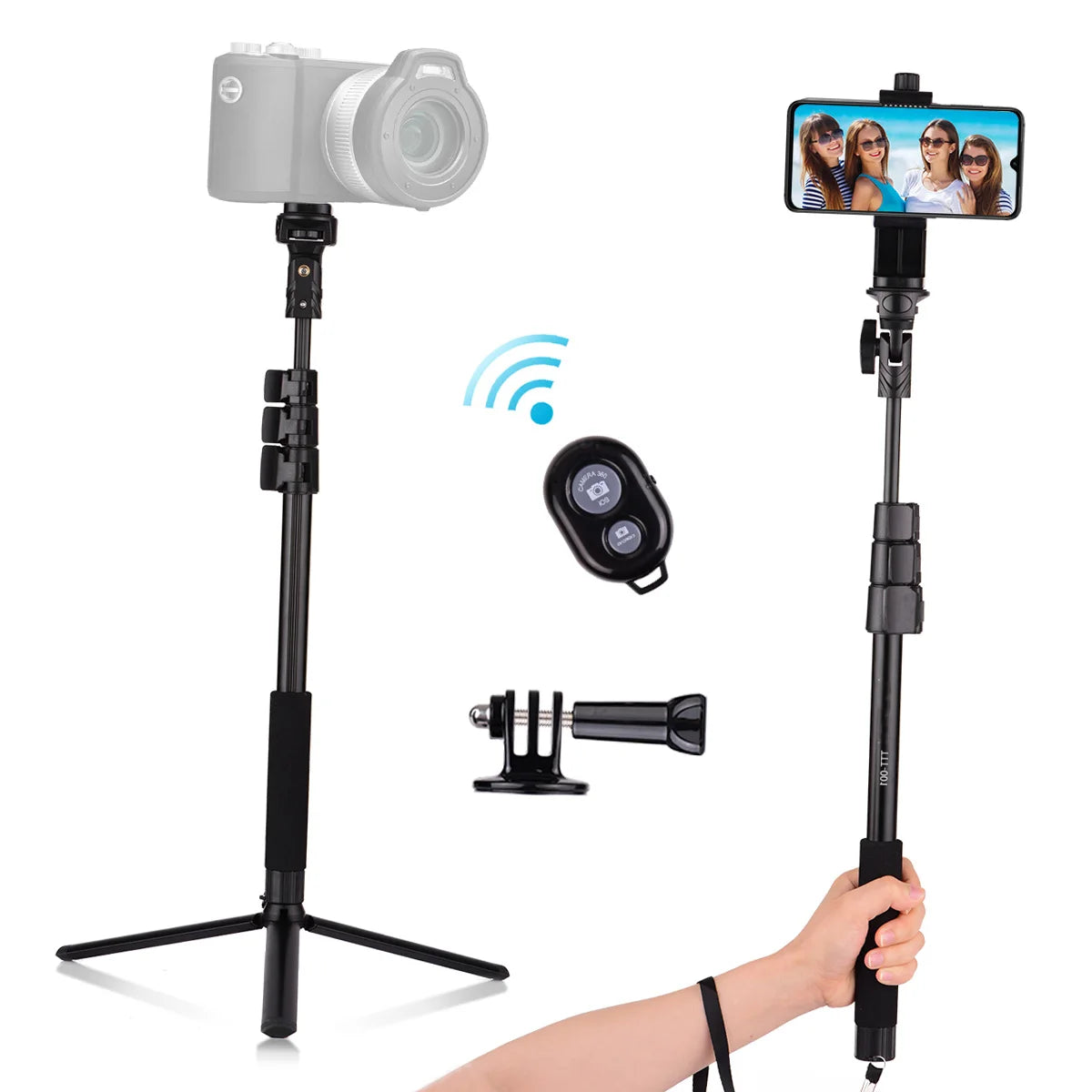 54-in Extendable Selfie Stick Tripod Stand Aluminum Alloy with Phone Holder Mount Adapter Remote Shutter