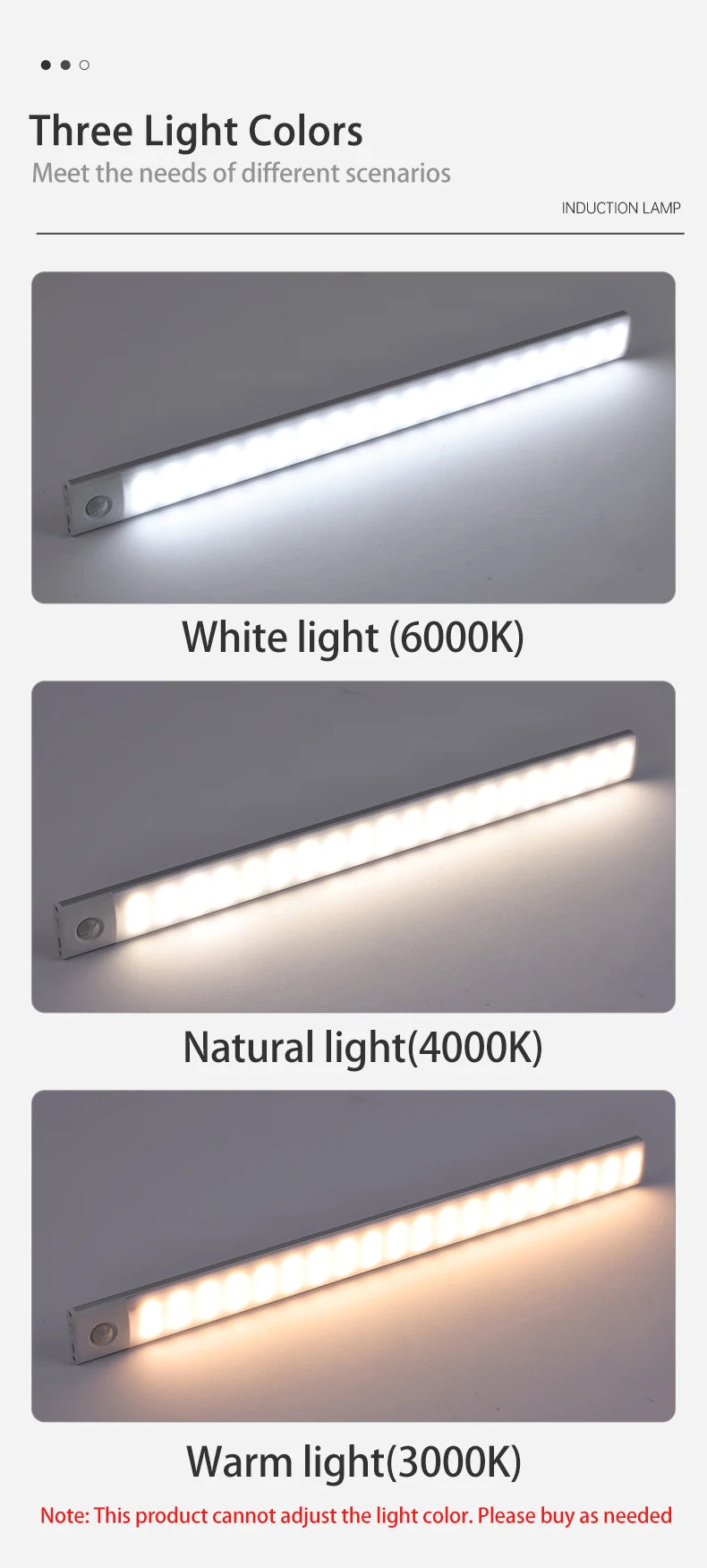 LED Cabinet Light USB Type-C Rechargeable Motion Sensor Led Lamp 10cm/20cm/30cm/40cm/50cm