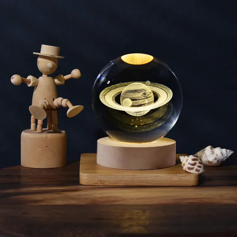 Luminous Crystal Ball LED Night Light Saturn Solar System 3D Moon and More Table Lamp USB