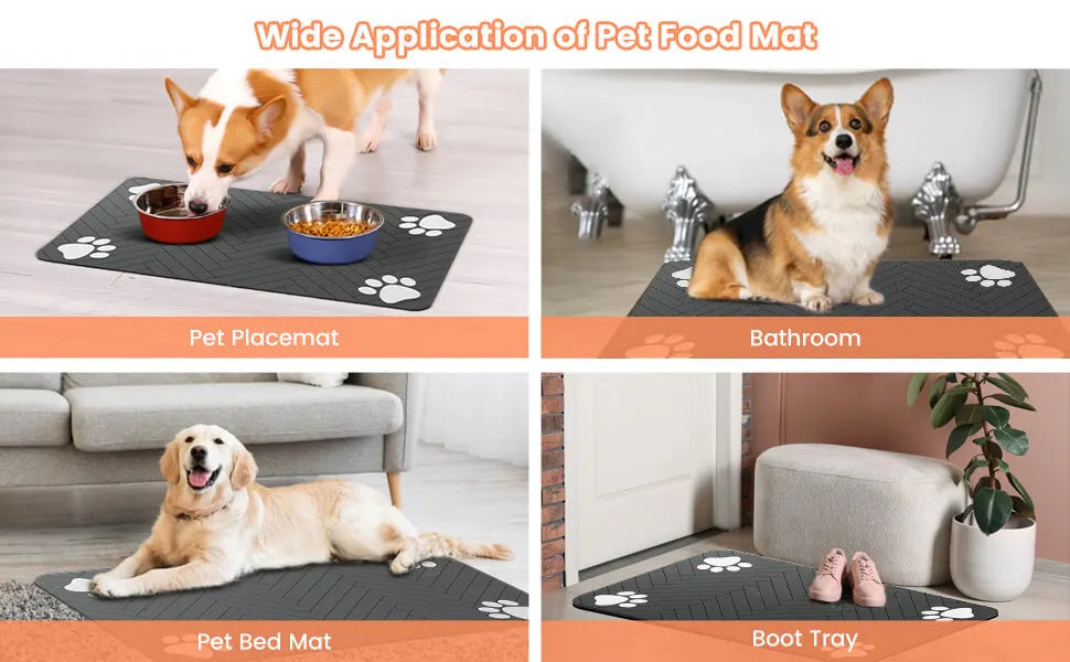 Pet Feeding Mat-Absorbent Pet Placemat for Food and Water Bowl, with Waterproof Rubber Backing, Quick Dry Water Mat