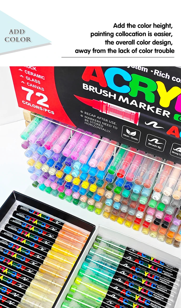 12-120 Colors Acrylic Paint Pens Markers Brush Tip Paint Markers For Rock Painting Wood Canvas Stone,Christmas Gift DIY Crafts