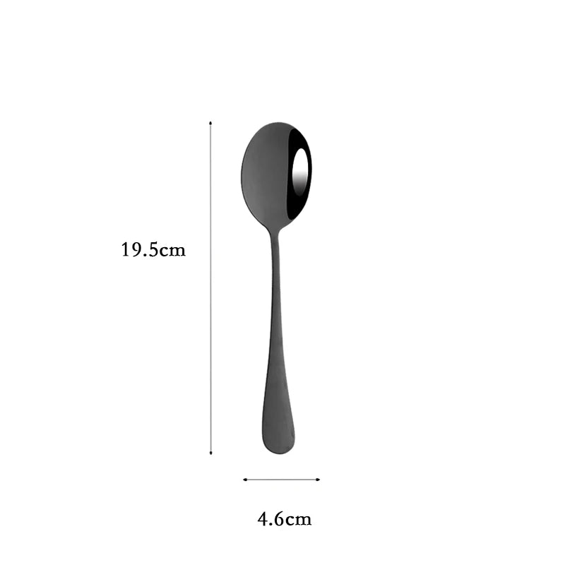 Black Stainless Steel Dinnerware Pieces Flatware Soup Spoon, Colander Spoon, Service Spoon, Salad Fork, Cake Spatula