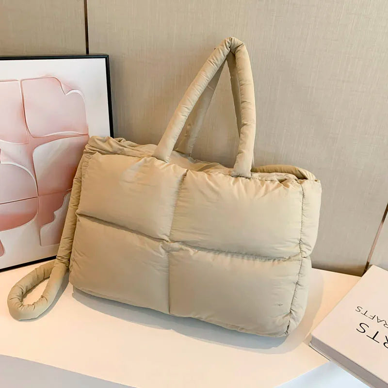 Puffer Tote Bag for Women Lightweight Down Cotton Padded Crossbody Bag Large Capacity