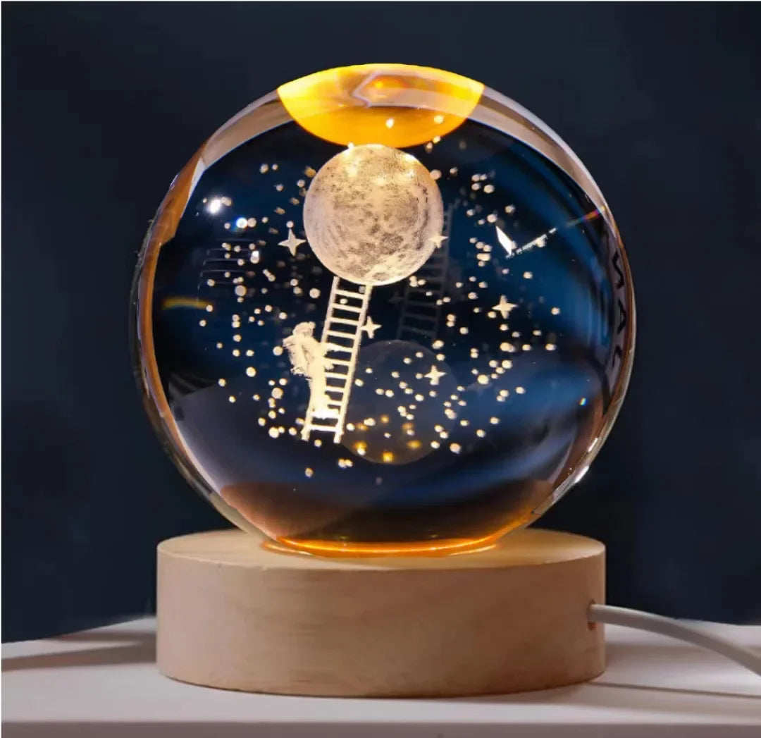 Luminous Crystal Ball LED Night Light Saturn Solar System 3D Moon and More Table Lamp USB