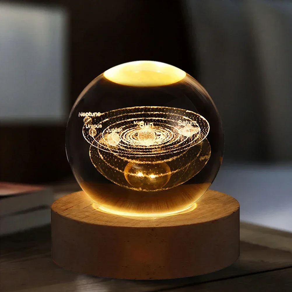 Hot USB Powered Galaxy Crystal Ball Lamp 3D Illuminated Moon Light Tabletop Decoration Night Light