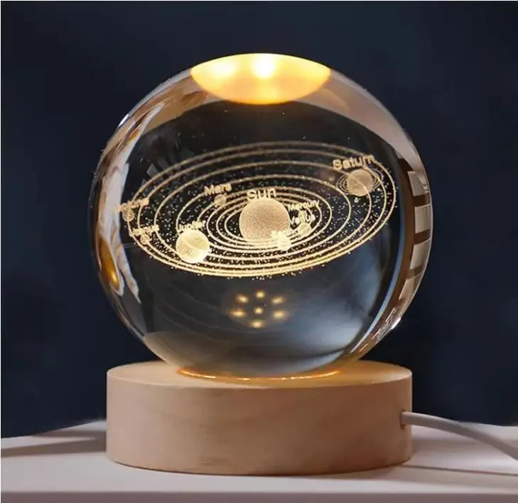 Luminous Crystal Ball LED Night Light Saturn Solar System 3D Moon and More Table Lamp USB