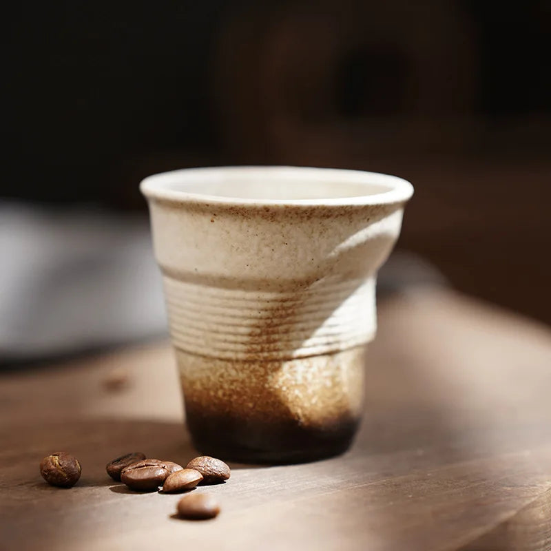 80ml espresso cup Cross-border creative Retro coarse pottery hand pleated cup