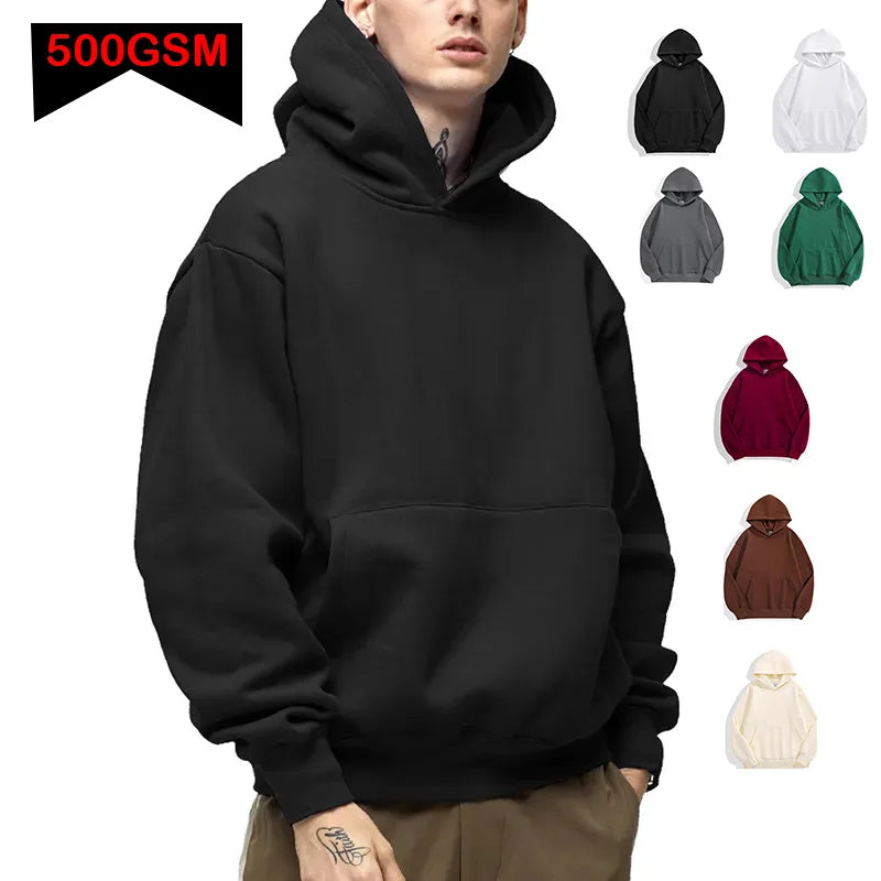 500GSM Heavy Weight Hoodies Casual Thick Cotton Solid Color