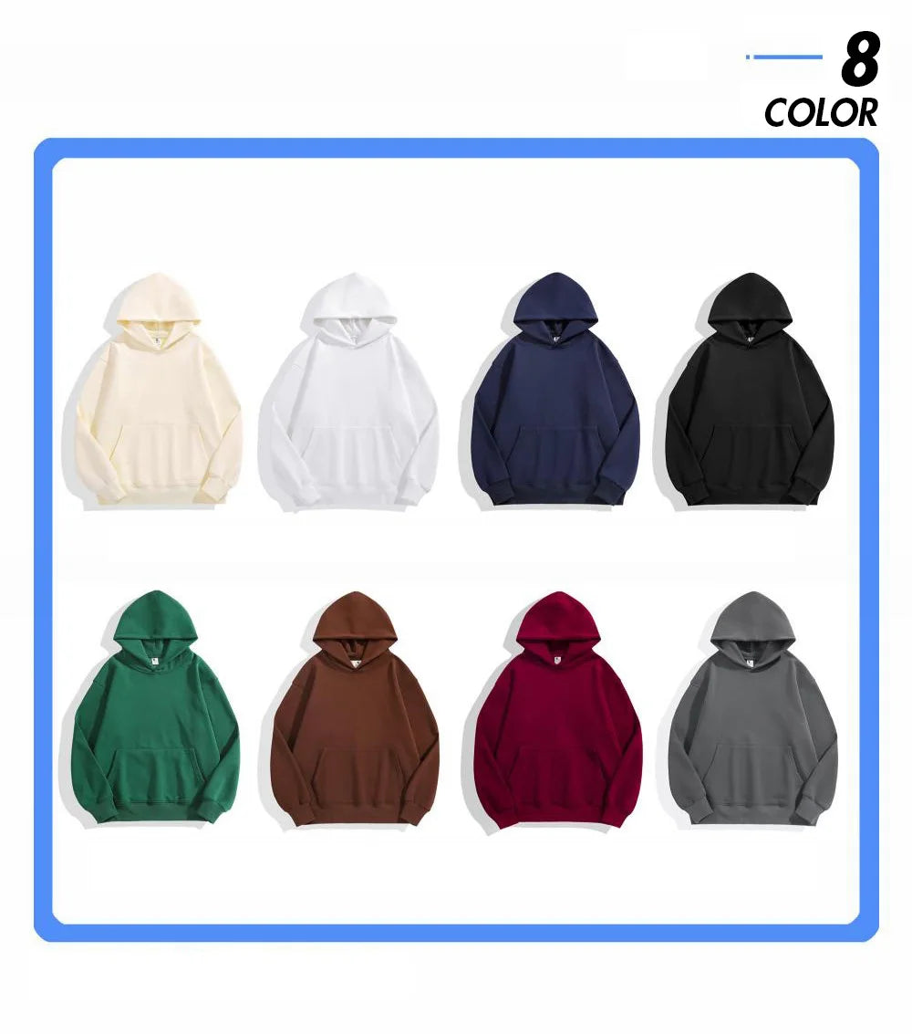 480gsm Heavy Weight Cotton Plus Velvet Hooded Sweater Thickened Tight Polar Fleece Pullover Hoodie