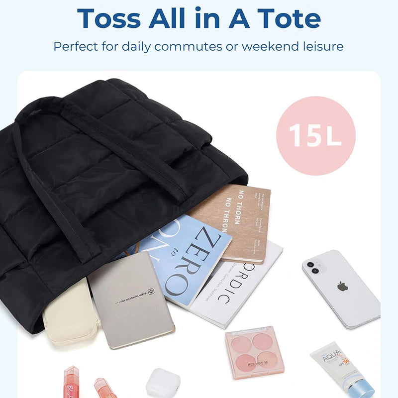 Puffy Tote Bag Big Square Cotton Padded Quilting Shoulder Bag