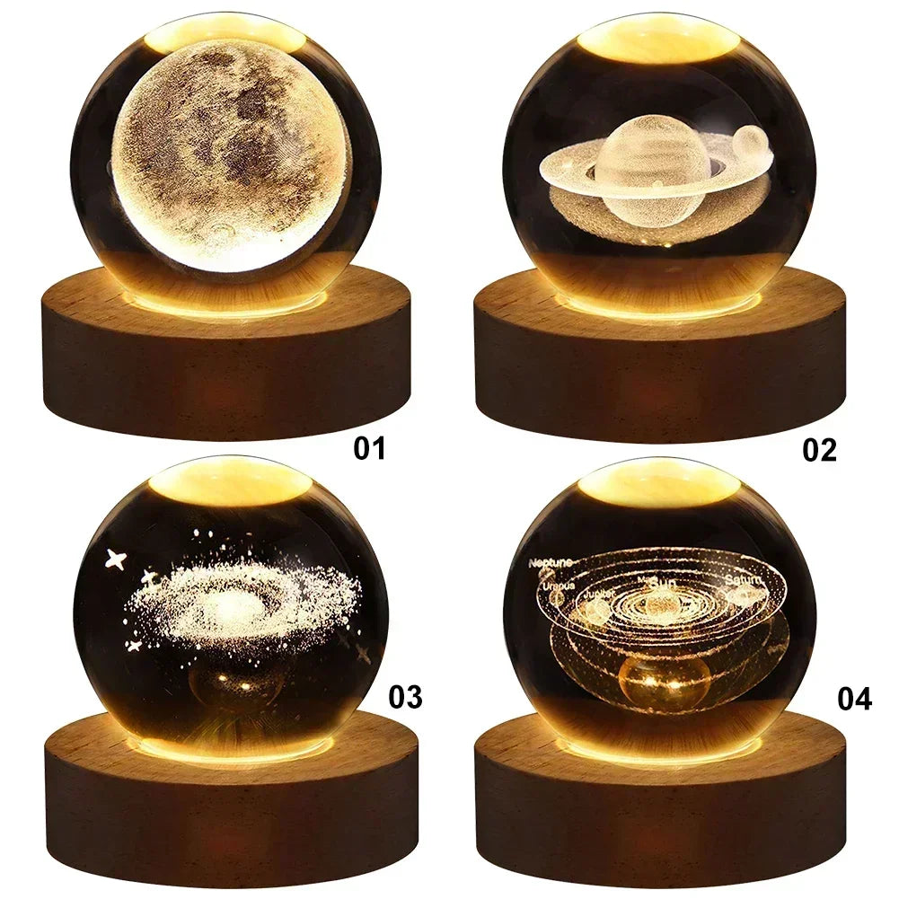 6CM 3D Crystal Ball Lamp With Galaxy And Planetary Projection USB Night Light For Bedroom Decor Plasma Ball Gift