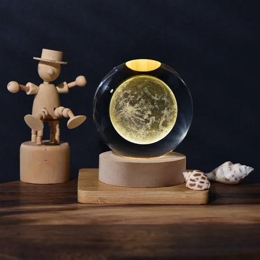 Luminous Crystal Ball LED Night Light Saturn Solar System 3D Moon and More Table Lamp USB