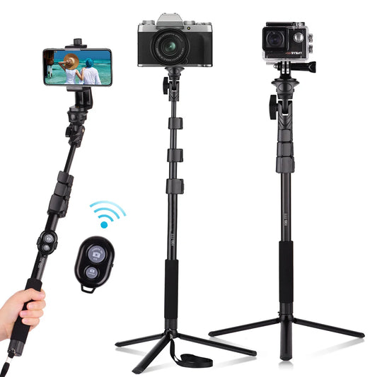 54-in Extendable Selfie Stick Tripod Stand Aluminum Alloy with Phone Holder Mount Adapter Remote Shutter