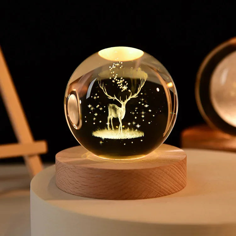 Luminous Crystal Ball LED Night Light Saturn Solar System 3D Moon and More Table Lamp USB
