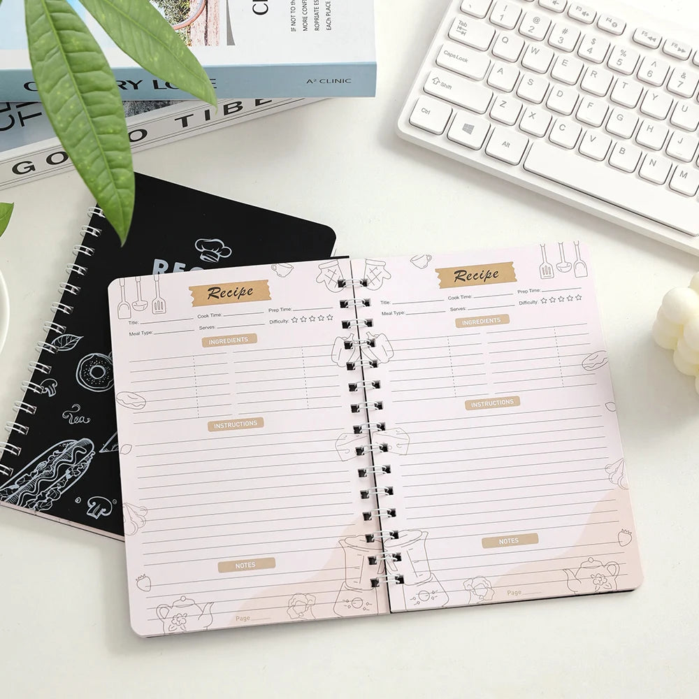48 sheets Black Cover Recipe Journal Healthy Eating Planner Organize Personal Recipes Daily Meal Bound Cookbook With Stickers