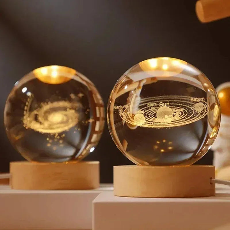 3D Crystal ball Night Light DIY Laser Engraved Solar System Globe Astronomy and More Desktop Decoration