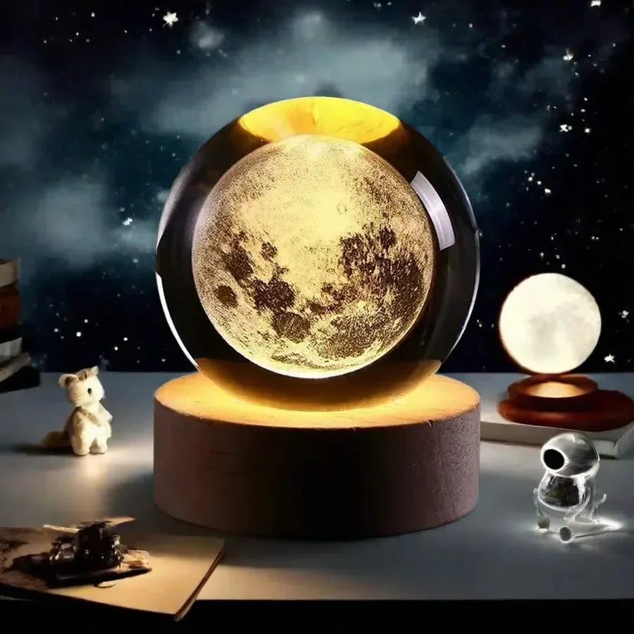Hot USB Powered Galaxy Crystal Ball Lamp 3D Illuminated Moon Light Tabletop Decoration Night Light