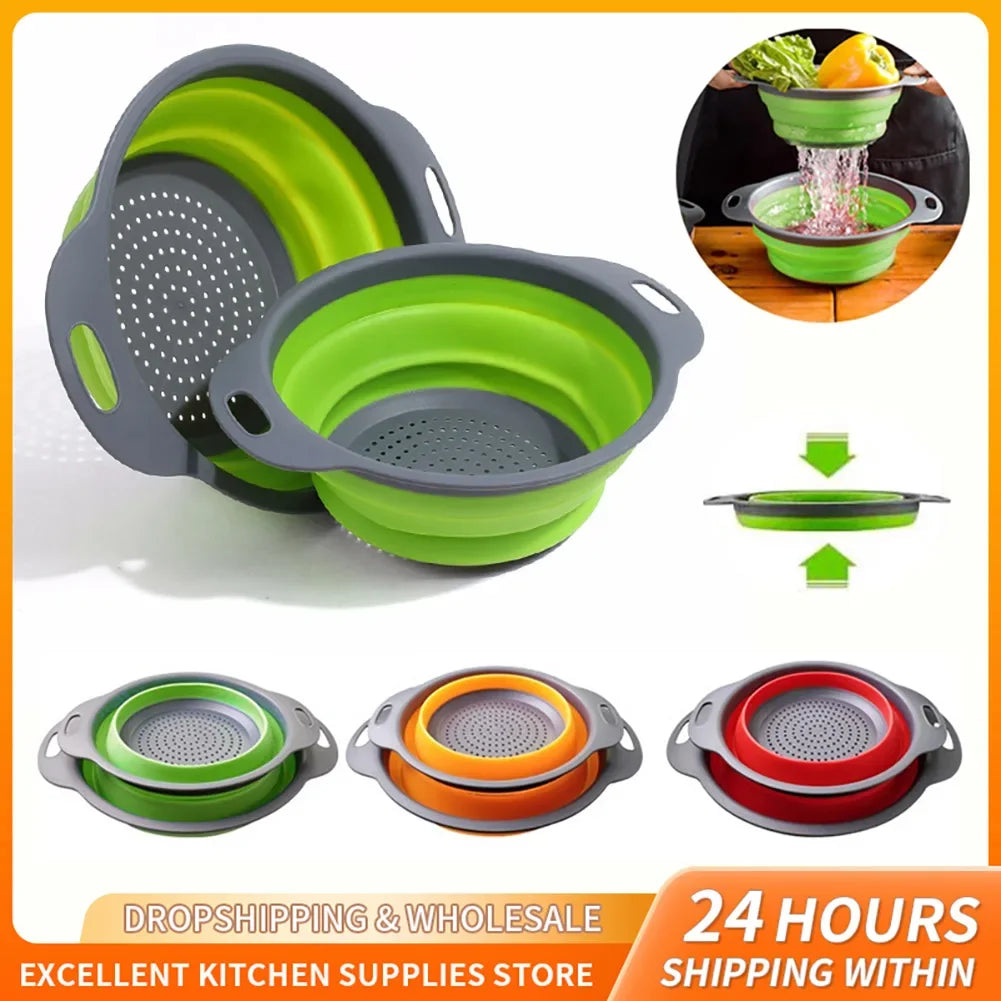 Silicone Round Folding Colander Strainer Basket