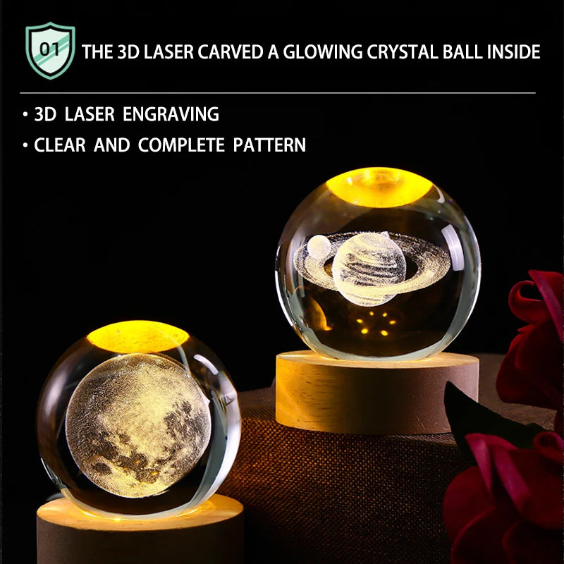 2025 NEW 3D Crystal Ball Light Carving Solar System Galaxy Valentine's Day/ Birthday Gift LED Luminous Planet Night Lights