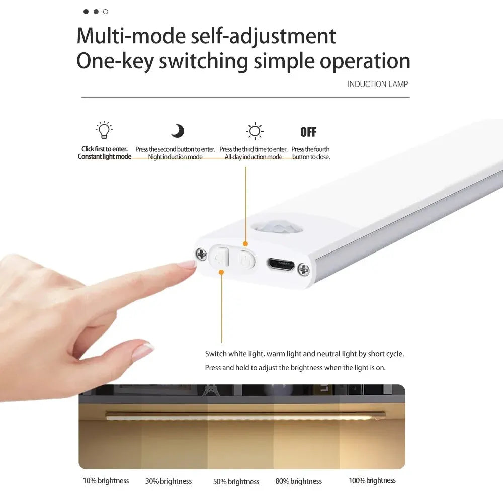 LED Cabinet Light USB Type-C Rechargeable Motion Sensor Led Lamp 10cm/20cm/30cm/40cm/50cm