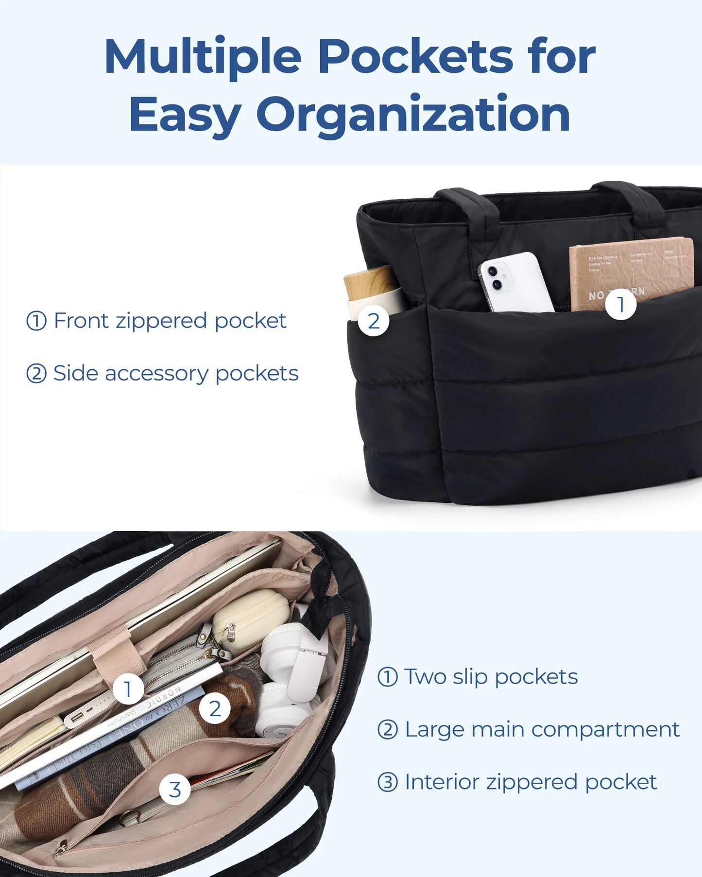 Tote Bag Puffy Padded Bags Leisure Commuting Handbag Large Capacity Storage Organizer
