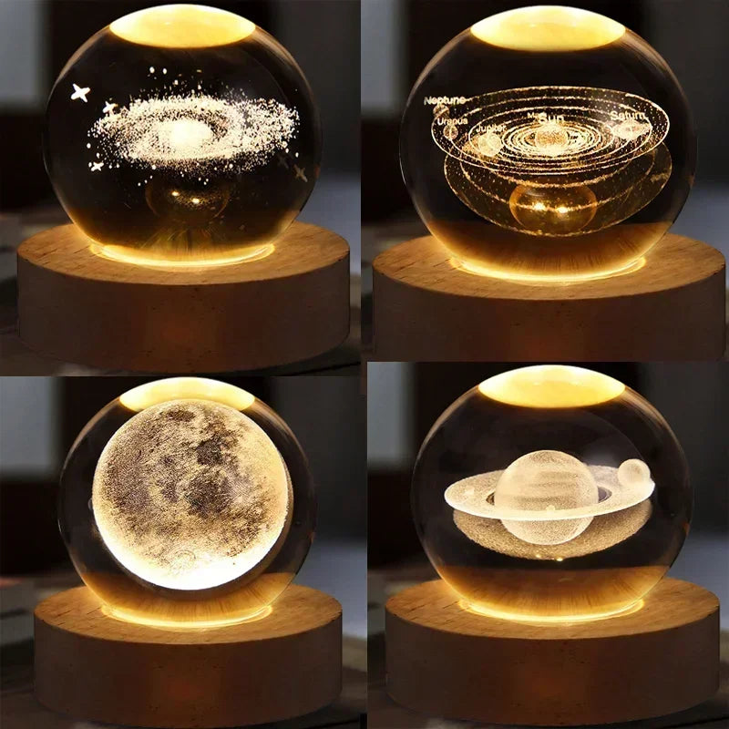 Hot USB Powered Galaxy Crystal Ball Lamp 3D Illuminated Moon Light Tabletop Decoration Night Light