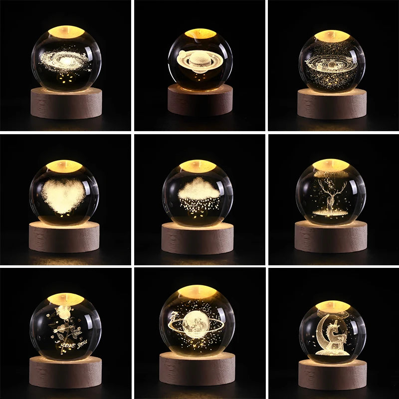 2025 NEW 3D Crystal Ball Light Carving Solar System Galaxy Valentine's Day/ Birthday Gift LED Luminous Planet Night Lights