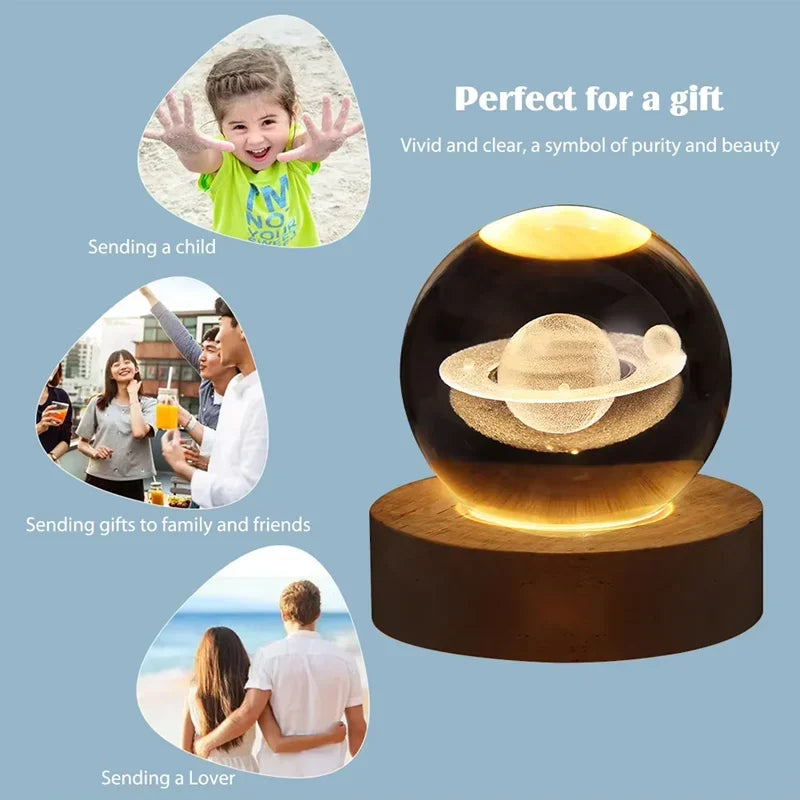 6cm Night Light Milky Way Galaxy Solar System Crystal Ball Night Lamp Ambient LED Light