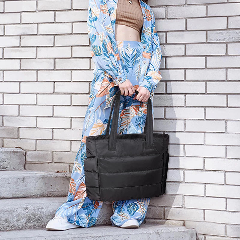 Puffy Tote Bag Big Square Cotton Padded Quilting Shoulder Bag