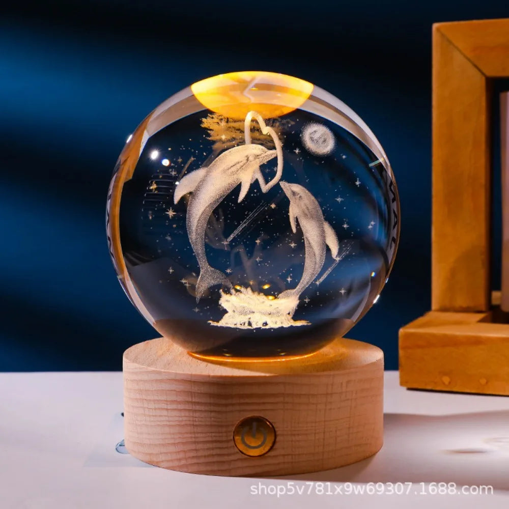 3D Axolotl and more Laser Engraved Crystal Ball Colored Night Light, Gift/Home Decoration