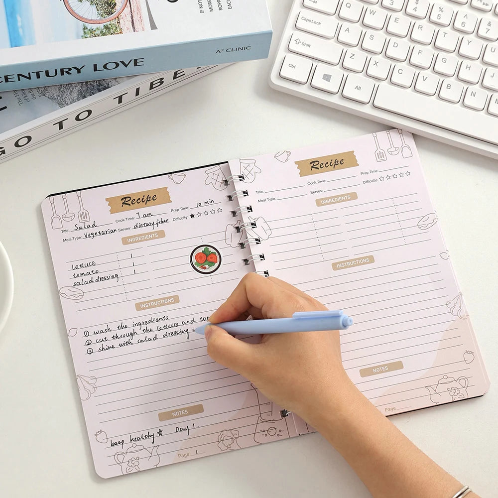 48 sheets Black Cover Recipe Journal Healthy Eating Planner Organize Personal Recipes Daily Meal Bound Cookbook With Stickers