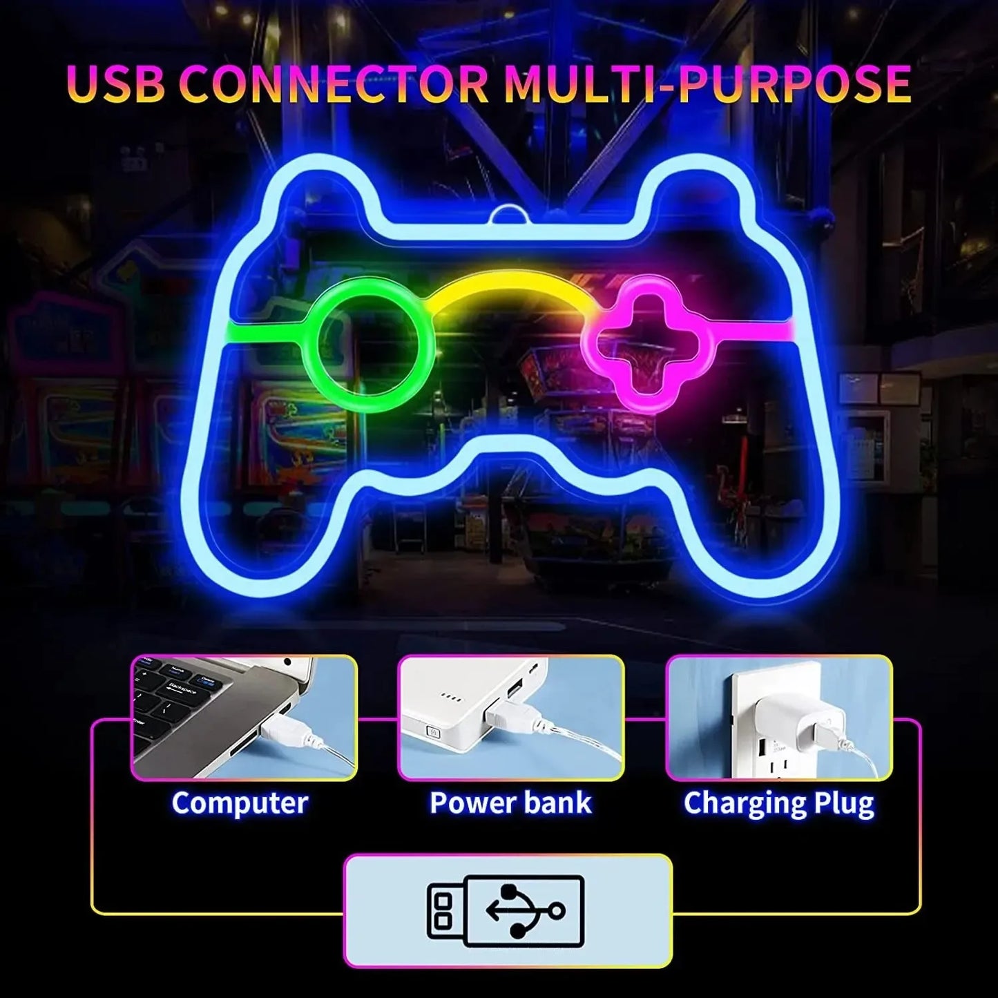 USB Game Console Handle Shape and Other Room Decoration LED Neon Lights