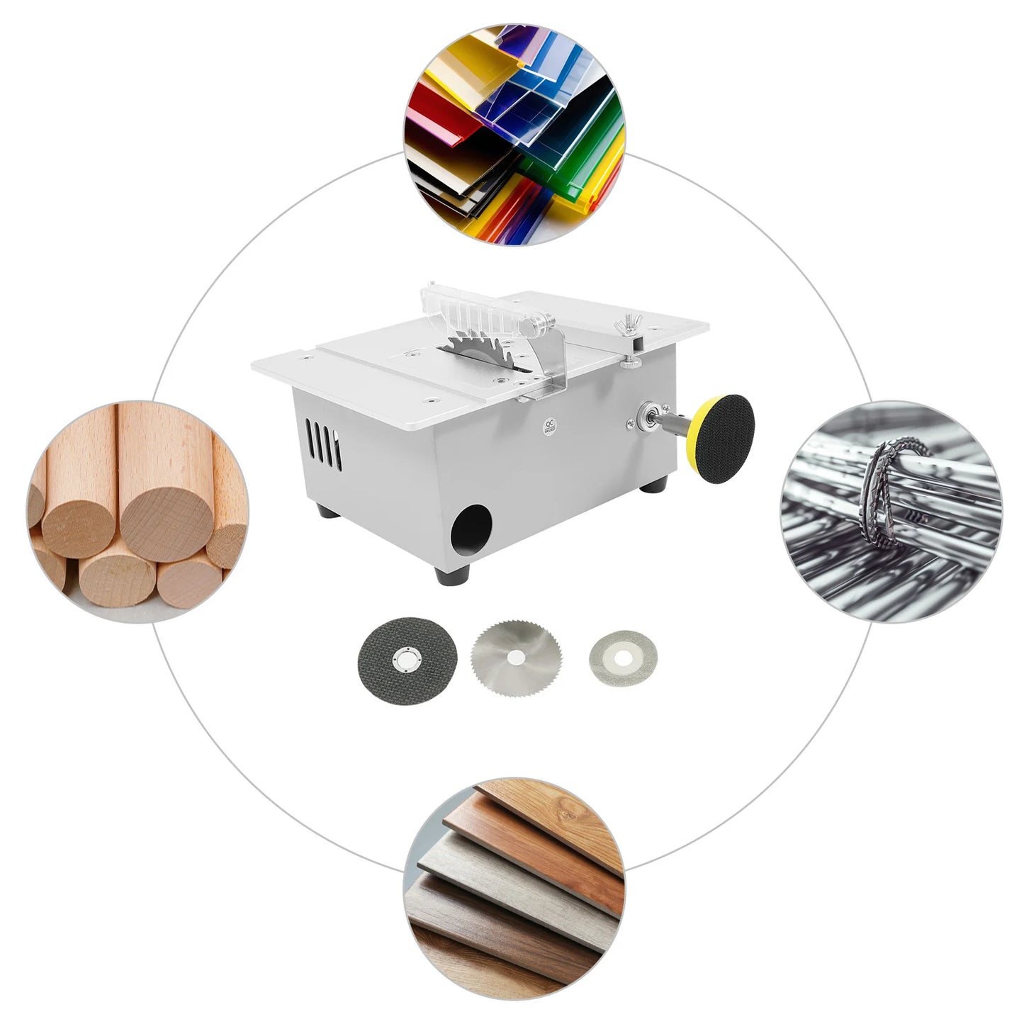 240W Mini Table Saw Multi-Functional Table Saw 0.1-20mm Adjustable for Modeling, Handicraft Workshop